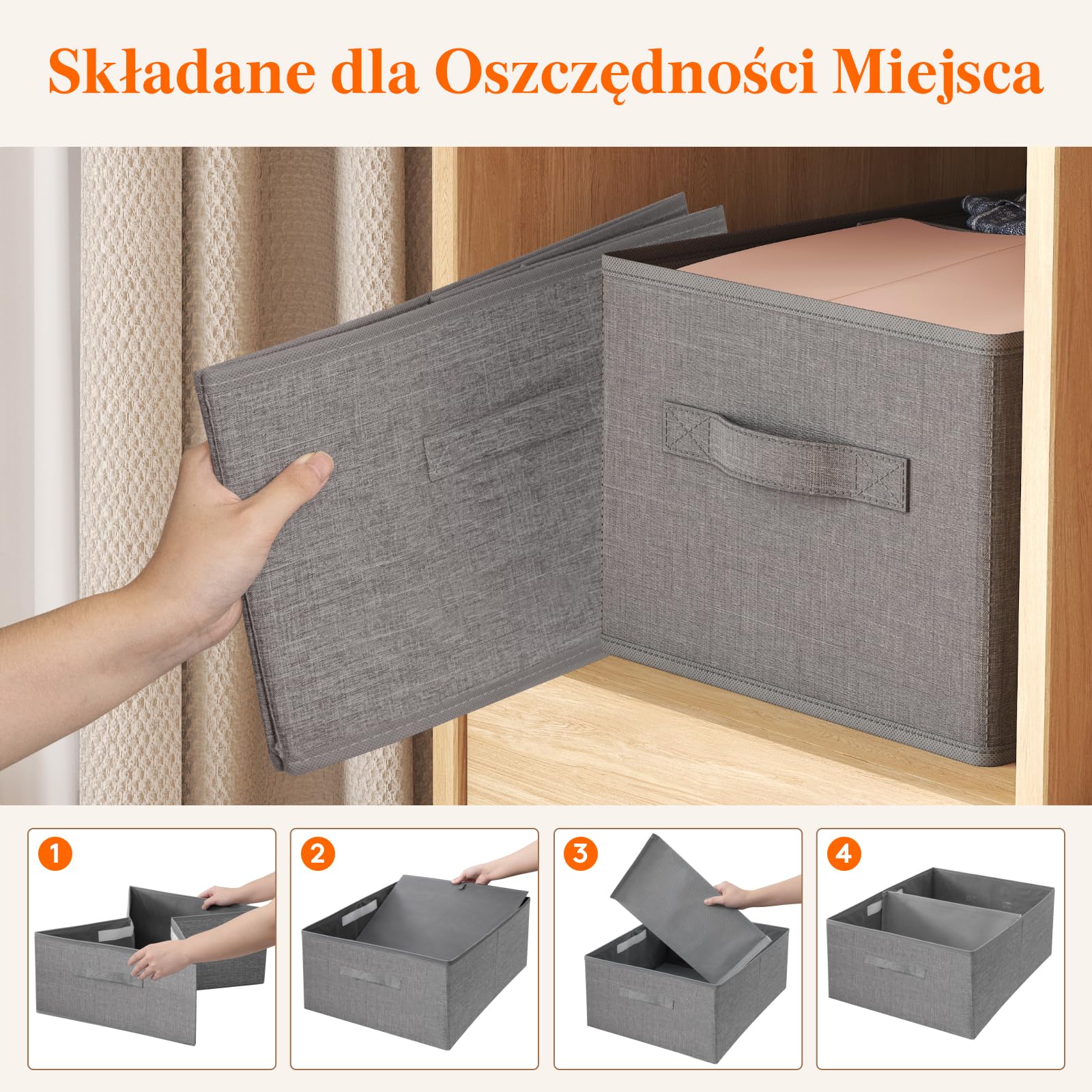Lifewit 4-Pack Składany Zestaw do Przechowywania z Podziałem, Pudełko Organizacyjne z Uchwytem na Ubrania, Zabawki Pościelowe, Wiadro do Szafy Sypialni i Szafki na Akta Biurowe, 38x26x20 cm