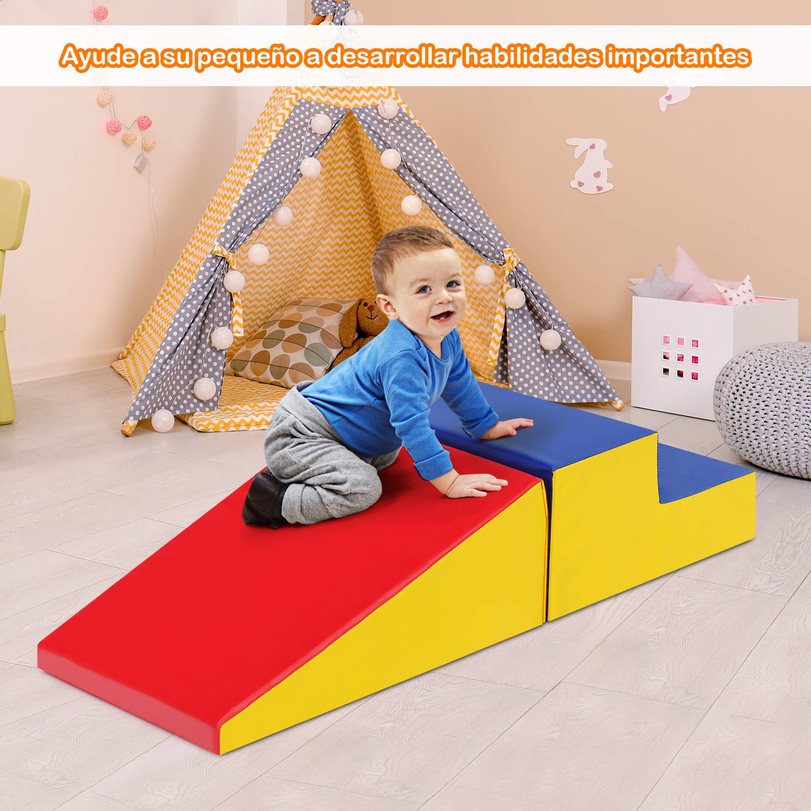 COSTWAY Juego de 2 Piezas Bloques Suaves Grandes Actividad para Escalar y Gatear Juguetes Educativos para Niños (Rojo y Amarillo)