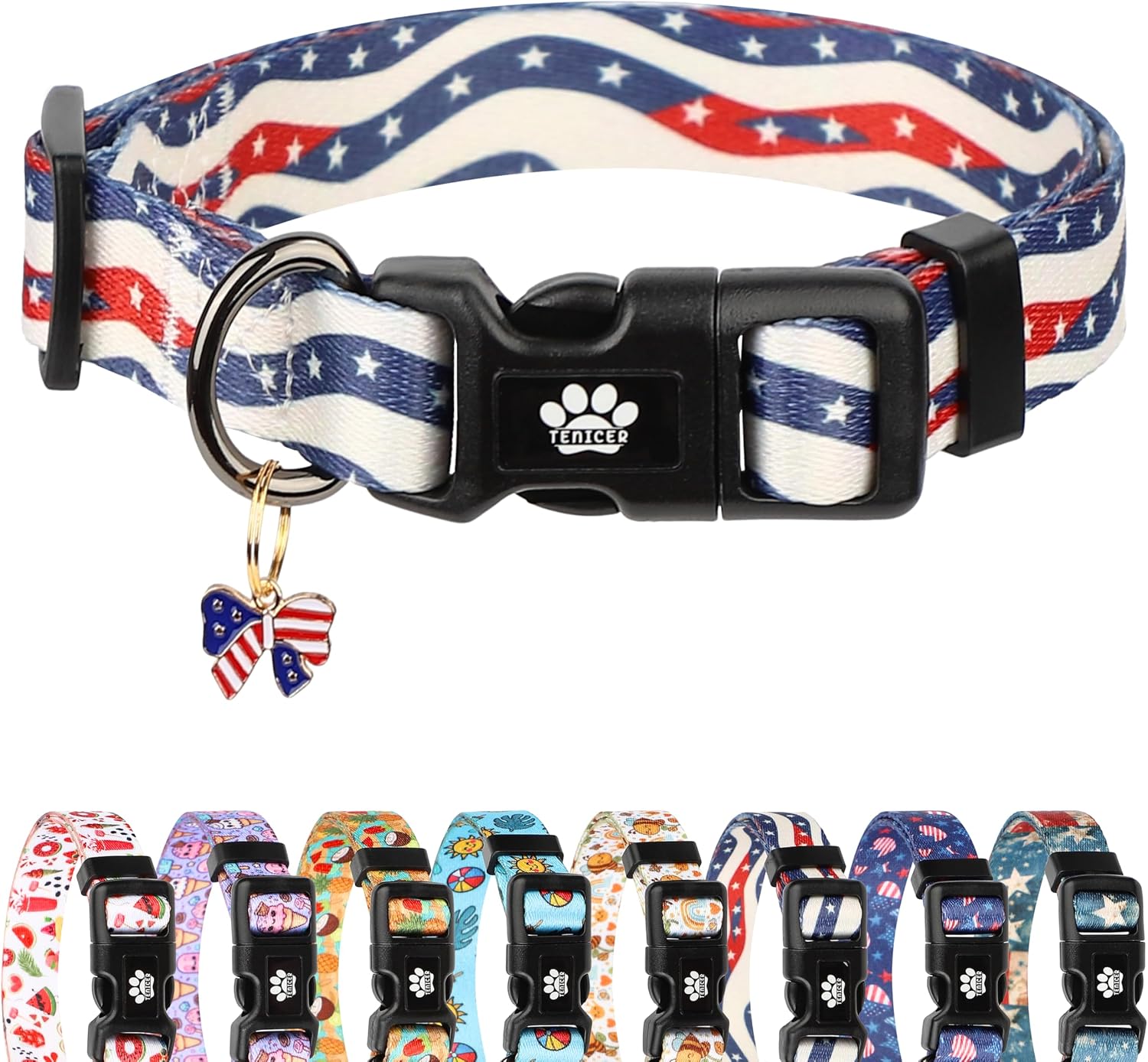 Patriotic Dog Collar with Stars and Stripes for Small to Large Dogs, 4th of July Adjustable Puppy Collar