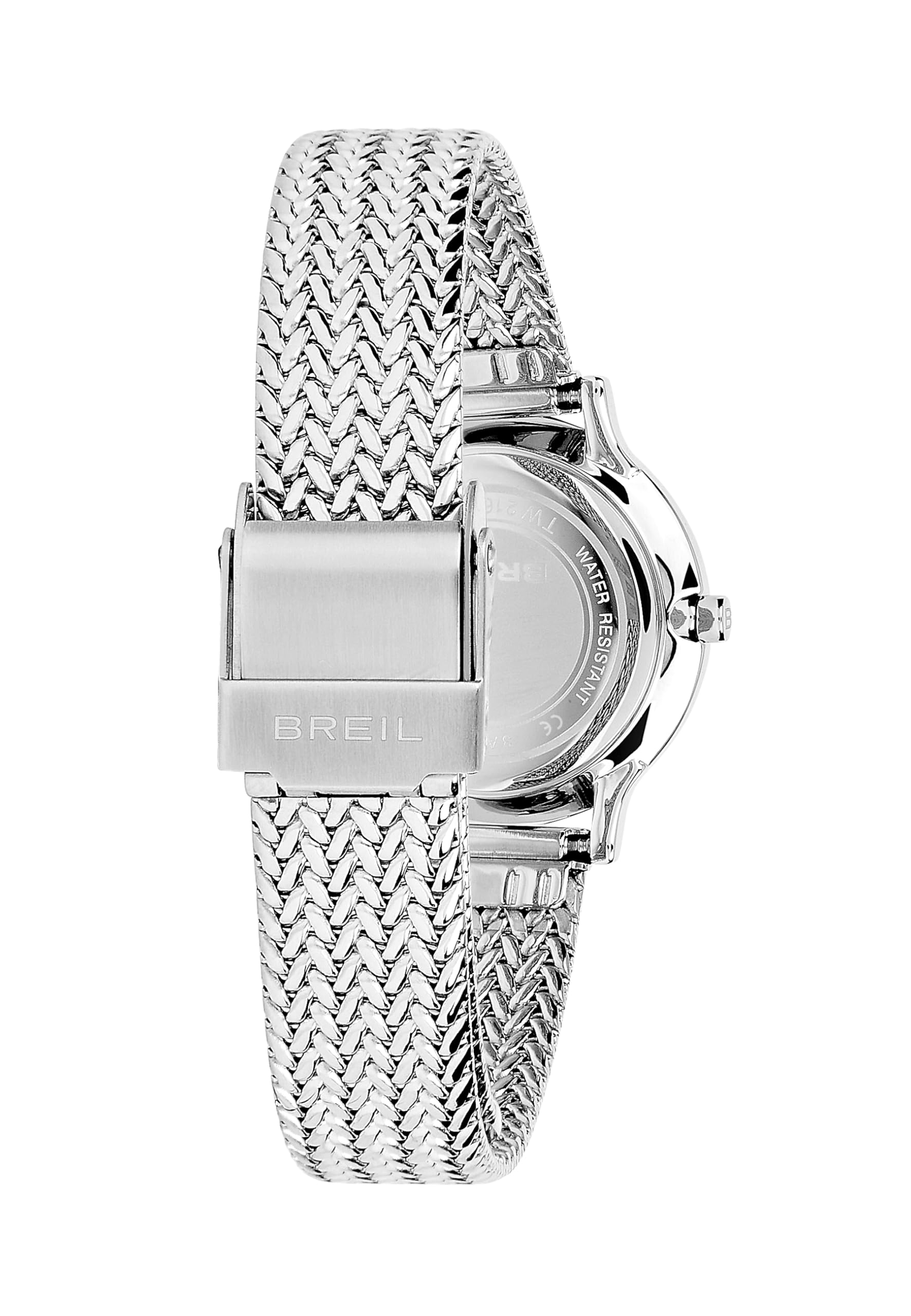 Breil, Collezione Caprice, Orologio Donna Solo Tempo in Acciaio Lucido, Quadrante Bianco Opaco con Indici a Cristalli, Bracciale Mesh in Acciaio, Chiusura con Fibbia Scorrevole, WR 3 ATM, Cassa 26 mm