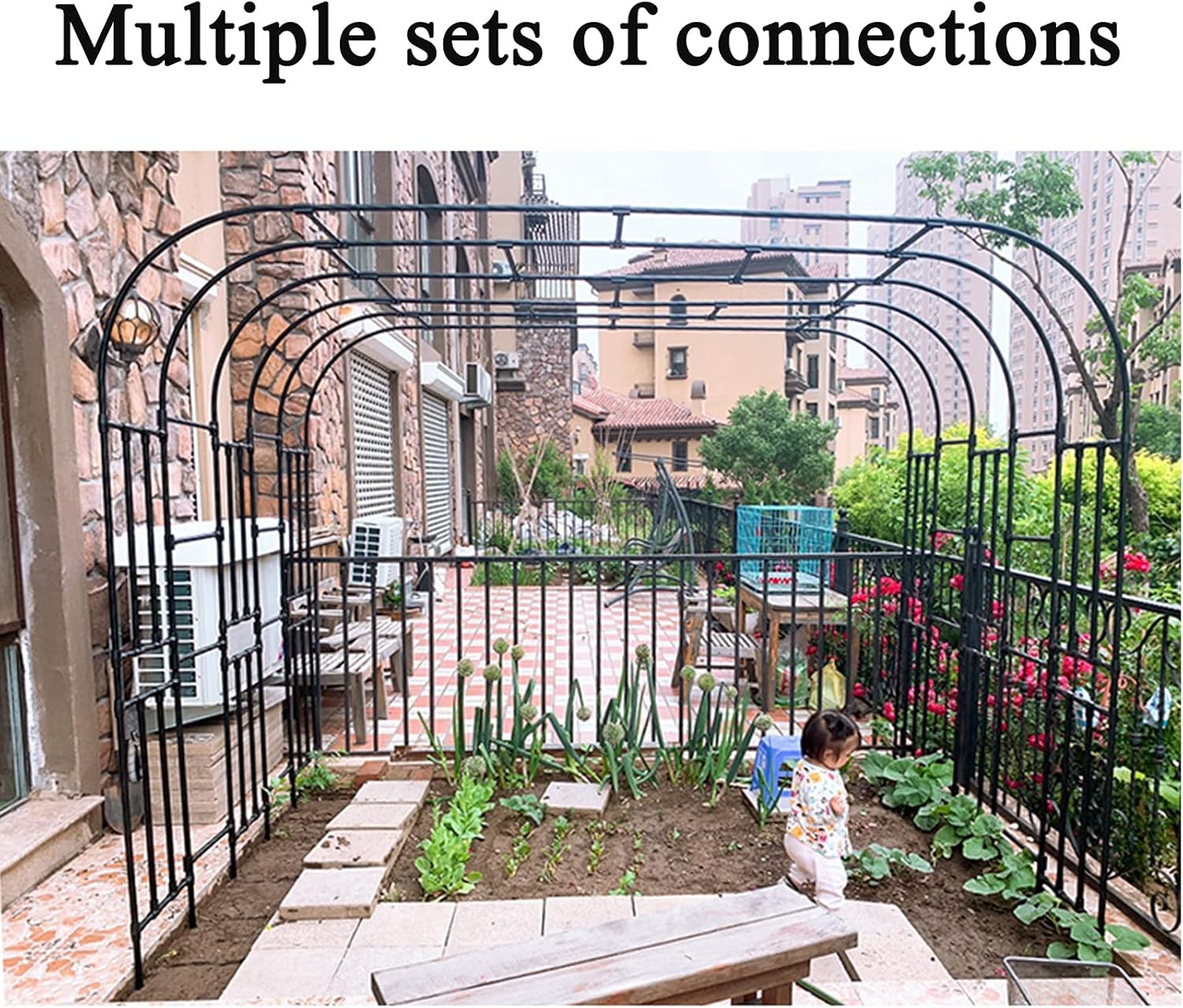 Garden Arch Rose Arch,Weather Resistant Trellis Arch,Trellis Support Pergola Rose Arch Support Grid Arch Metal,Garden Arbor Archway for Climbing Plants,Lawn Garden,Wedding Arch,Black