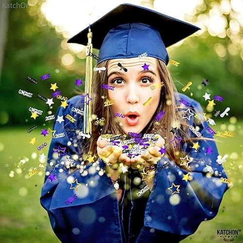 Miniatura 7 de KatchOn, Congrats Grad Confetti 2025 - Paquete de 1000  Decoraciones de graduación moradas y doradas 2025  Decoraciones de mesa de graduación 2025