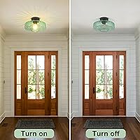 Vista 9 de Semi Flush Mount Ceiling Light, 11.8" Vintage Green Glass Ceiling Lights, 1-Light Mid Century Modern Drum Close to Ceiling Light Fixtures for