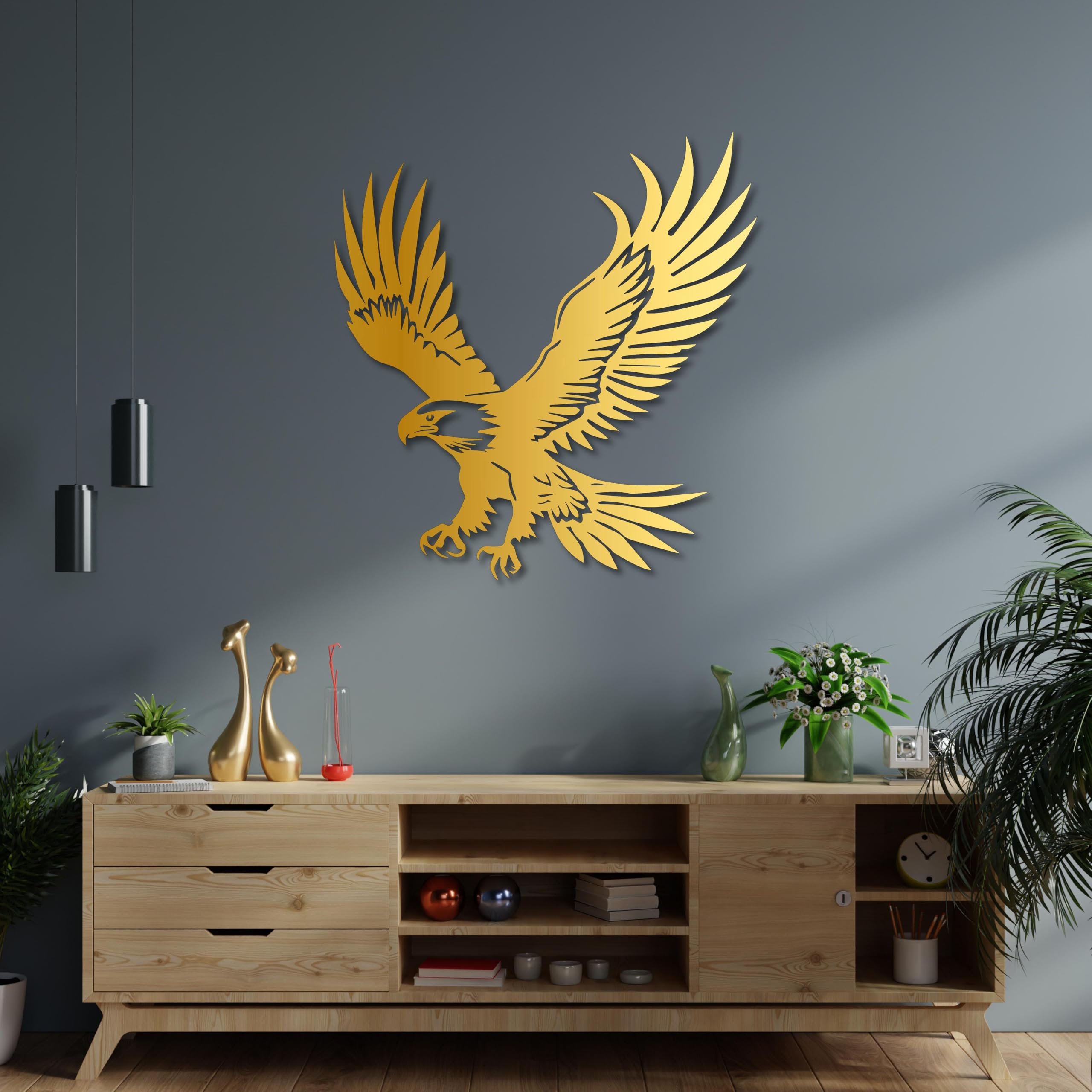KAWA METALWORKS Décoration murale en métal avec aigle américain, panneau en métal patriotique, sculpture murale d'animaux sauvages, décoration d'oiseau majestueux volant pour intérieur et extérieur