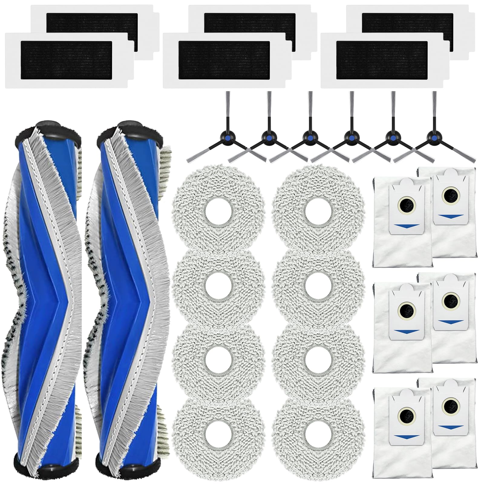 PhoebCynthi Replacement Accessories Parts Compatible with ECOVACS DEEBOT T30S/ T30s AI/ T30 Care Robot Vacuum Cleaner.?2 Main Brush,6 Side Brushes,6 Hepa Filters,8 Mop Pads,6 dust Bags?