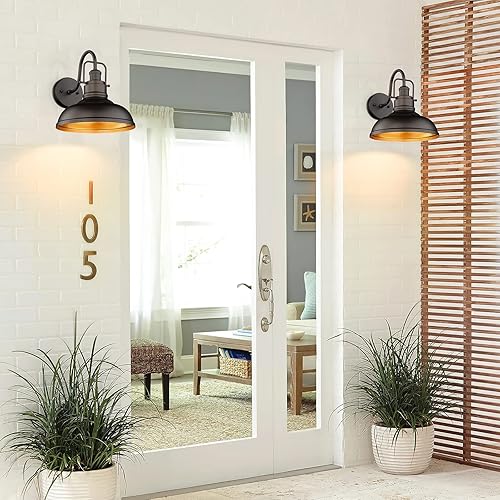 Miniatura 3 de zeyu Lámpara de granero de cuello de cisne de 11 pulgadas, aplique de pared vintage para porche, almacén, cocina, acabado de bronce aceitado, 016-1B