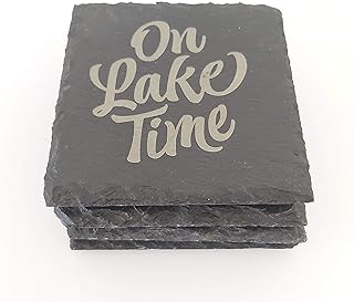 On Lake Time Slate Coasters Set, Lakehouse Decor Lake House Gifts for the Home Cottage Cabin