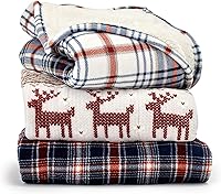 Vista 5 de Eddie Bauer Manta eléctrica con calefacción inteligente, sherpa reversible, color azul a cuadros