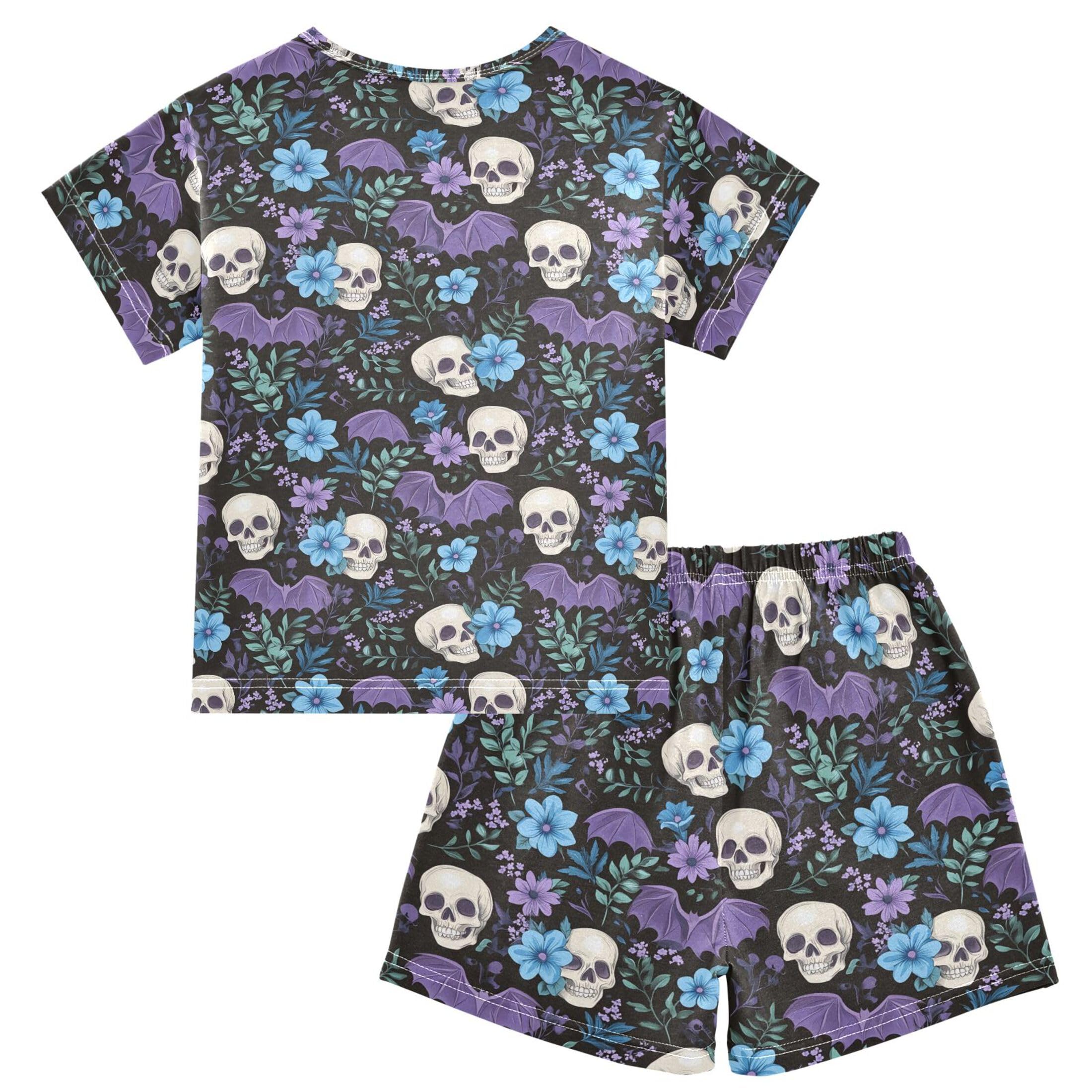 UMIRIKO Skull Bat Pajamas Short Sleeve Top Shorts Summer Pajamas Set B0404418