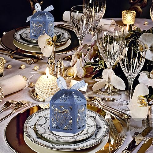 Miniatura 2 de COTOPHER Cajas cortadas con láser, 100 cajas de regalo de agradecimiento, cajas de regalo de boda, cajas de dulces de encaje para bodas, despedidas