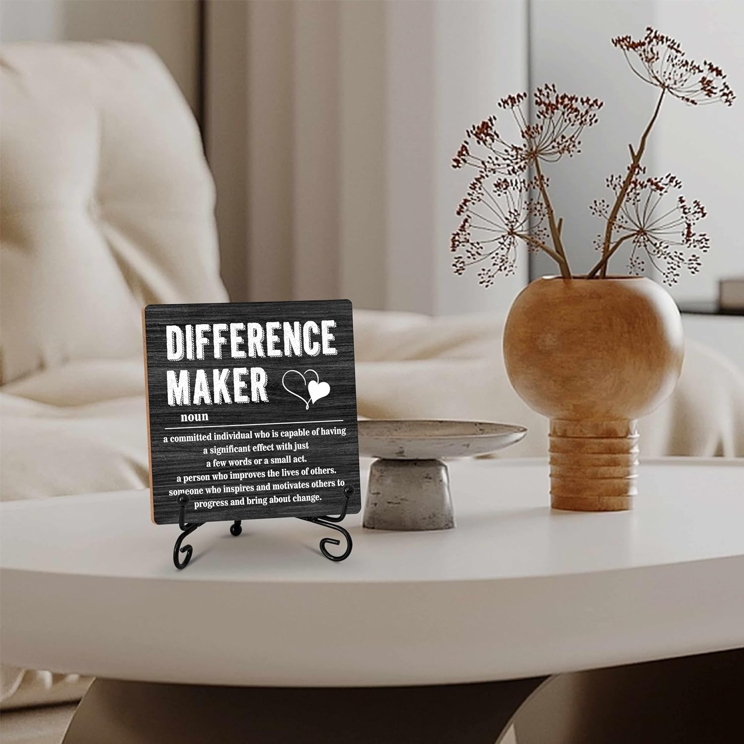Wooden Table Sign Gift Difference Maker Definition Desk Decor Wood Plaque With Stand Unique Gift Ideas for Boss Women Best Mom Coworker Teacher Office(Black)-A10 - Image 4