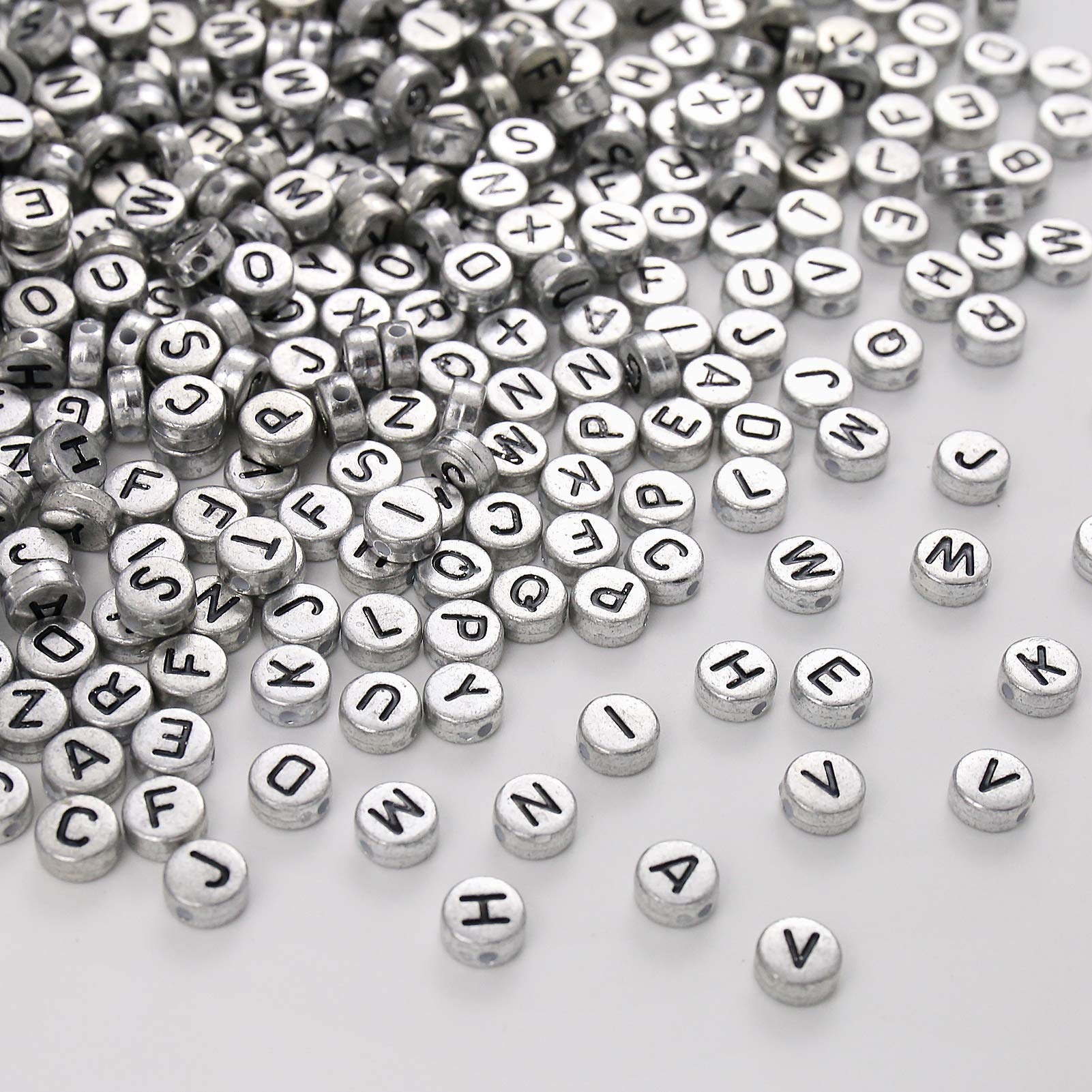 ToBeIT 1000pcs Silver Round Acrylic Letter Beads for Jewelry Making Bracelets, Necklaces, silver - flat, Small - Image 2
