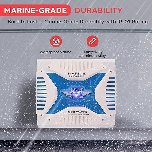 Miniatura 6 de Pyle Receptor de amplificador marino Bluetooth 2.1, amplificador de audio inalámbrico de 4 canales impermeable para altavoz estéreo con fuente de