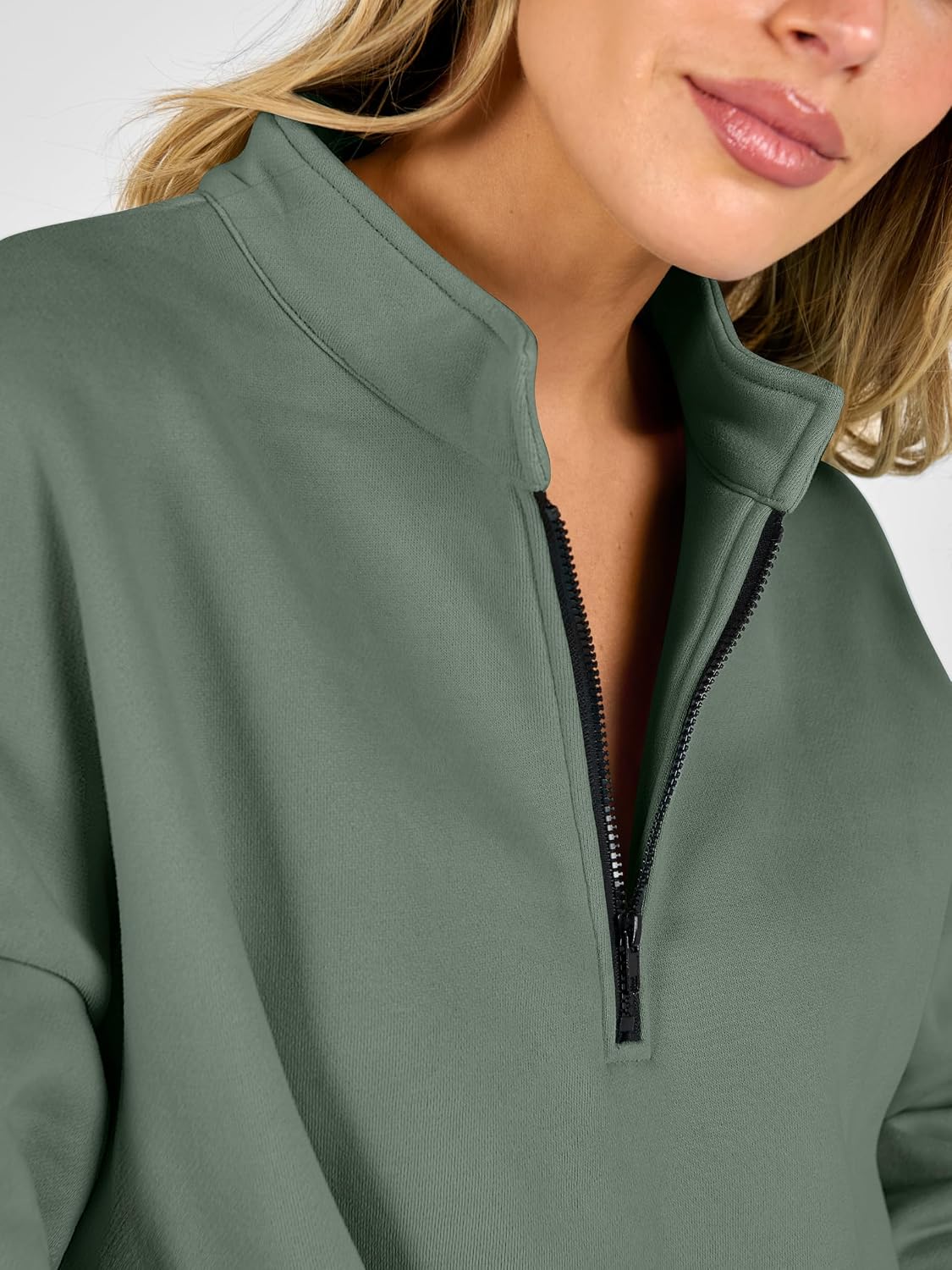 ANRABESS Womens Quarter Zip Pullover Oversized Sweatshirts | Long Sleeve V Neck Zip Up Collared Top, Soft Loose Side Slit Hoodie, Casual Going Out Athleisure Outfits, Fall Winter Clothes