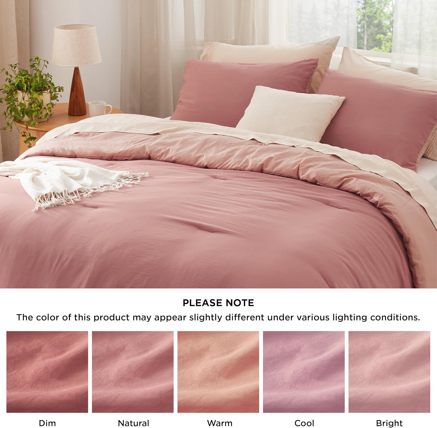 Bedsure Twin/Twin XL Comforter Set, Pink Clay Soft Prewashed Bedding for All Seasons, 2 Pieces GentleSoft™ Bed Set, 1 Lightweight Comforter (68"x88") and 1 Pillowcase (20"x26") - Image 7