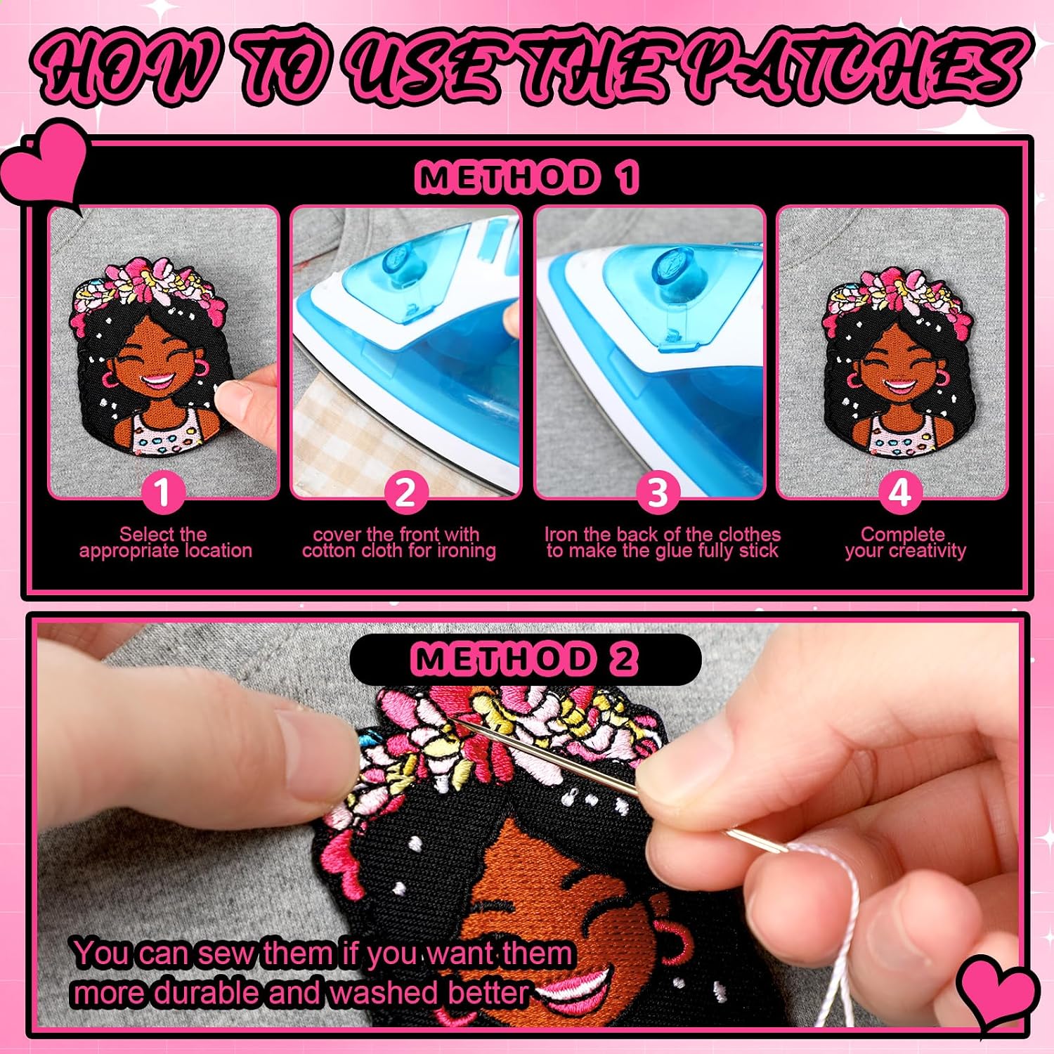 Wavwavw 50 Pcs Black Girl Magic Iron on Patches Afro Girl Embroidered Applique Patches Set Cool Custom Queen Repair Sew on Patch for Clothes Hats Jeans Jackets Backpacks Dress DIY Craft Gift Bulk