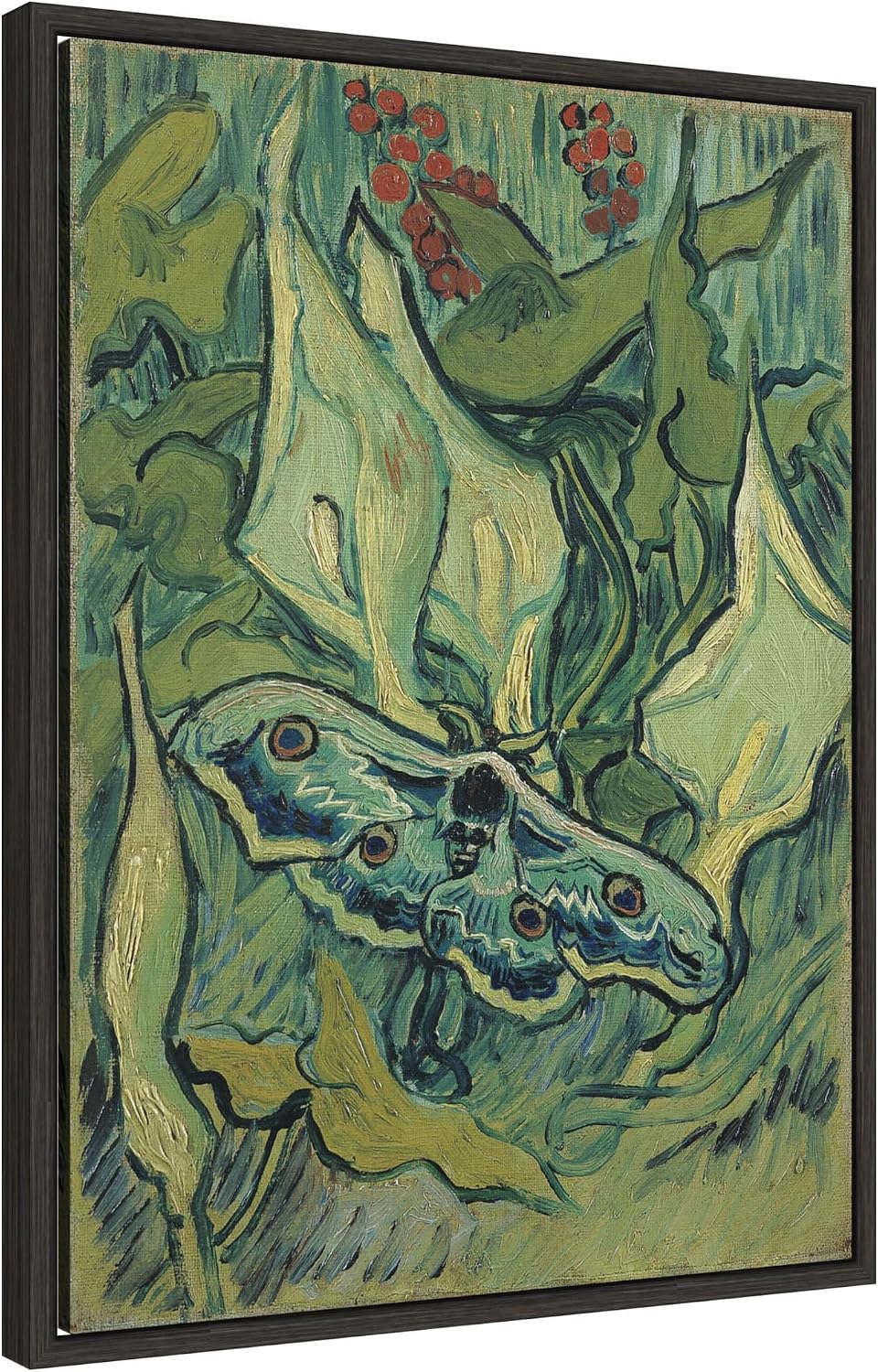 Kate and Laurel Framed Canvas Wall Art Print Emperor Moth 1889 Vincent van Gogh by Nostalgia Prints, 18 x 24 Sylvie Dark Gray Frame, Vintage, Animal Art for Wall Decor