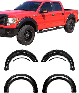 Galaxy Auto Fender Flares for 2009-14 Ford F150 (Styleside Only) - Pocket Riveted Style in Paintable Smooth Matte Black - 4 Piece Set