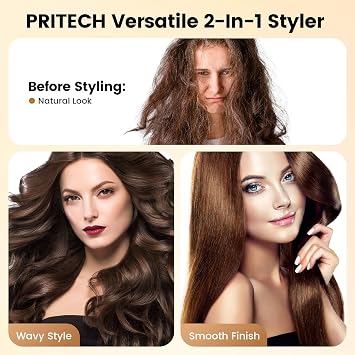 PRITECH Flat Iron Hair Straightener and Curler 2 in 1, Titanium Flat Iron with Negative Ions, Adjustable Temp(248F-450F) and Automatic Shut Off (Black)