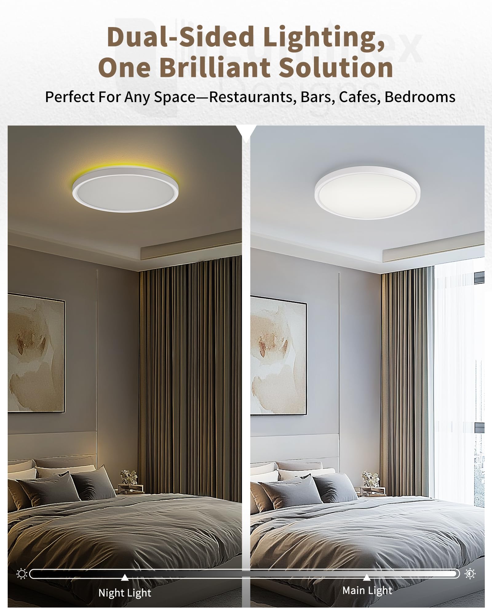 LuminexDesigns LED Ceiling Light Dimmable with Remote, 24W Ceiling Lamp Flat with 2000K Backlight, Warm Night Light & Timer - Image 2