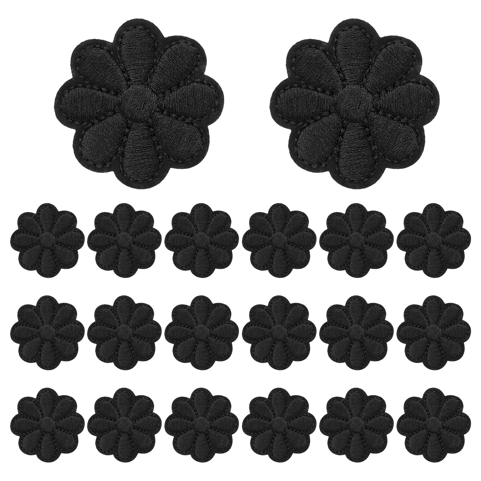 sourcing map 20 Pcs Flower Iron-on Patches, 1.57 Inch Cute Flower Applique Patches Embroidered Sew on Patch for Clothing Jackets Backpack Shoes DIY Accessory Bags, Black