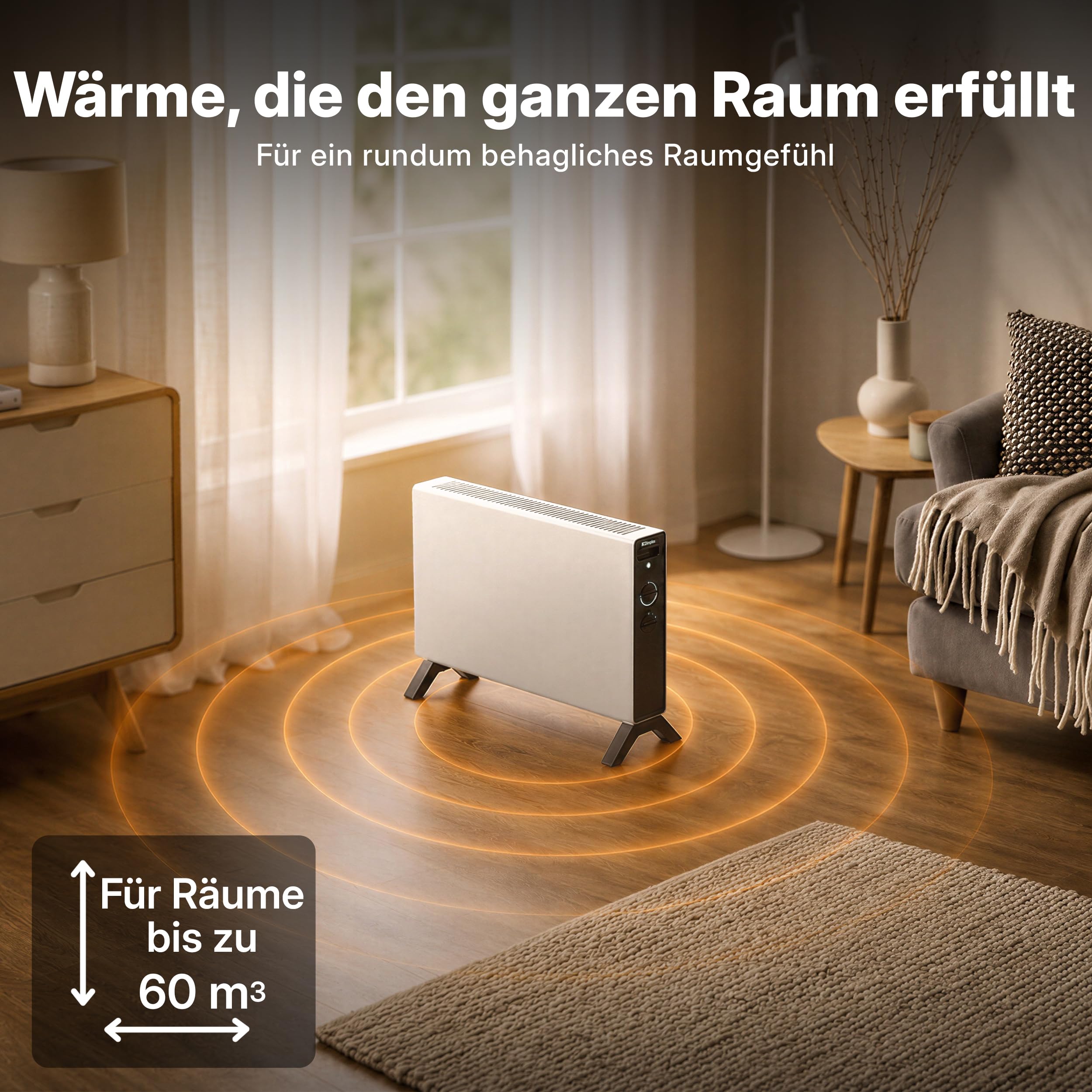 Dimplex HeatLite Konvektor 2000 W, Elektroheizkörper mit Thermostat, Weiß