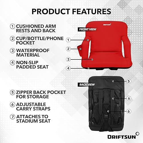 Miniatura 4 de Driftsun Asientos de estadio extra anchos con respaldo  Sillas plegables de lujo para gradas  Silla deportiva plegable impermeable  Fácil de