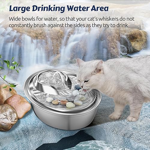 Miniatura 2 de ORSDA Fuente de agua para gatos, fuente de agua para mascotas de acero inoxidable de 2 litros, dispensador automático de agua para perros con 12