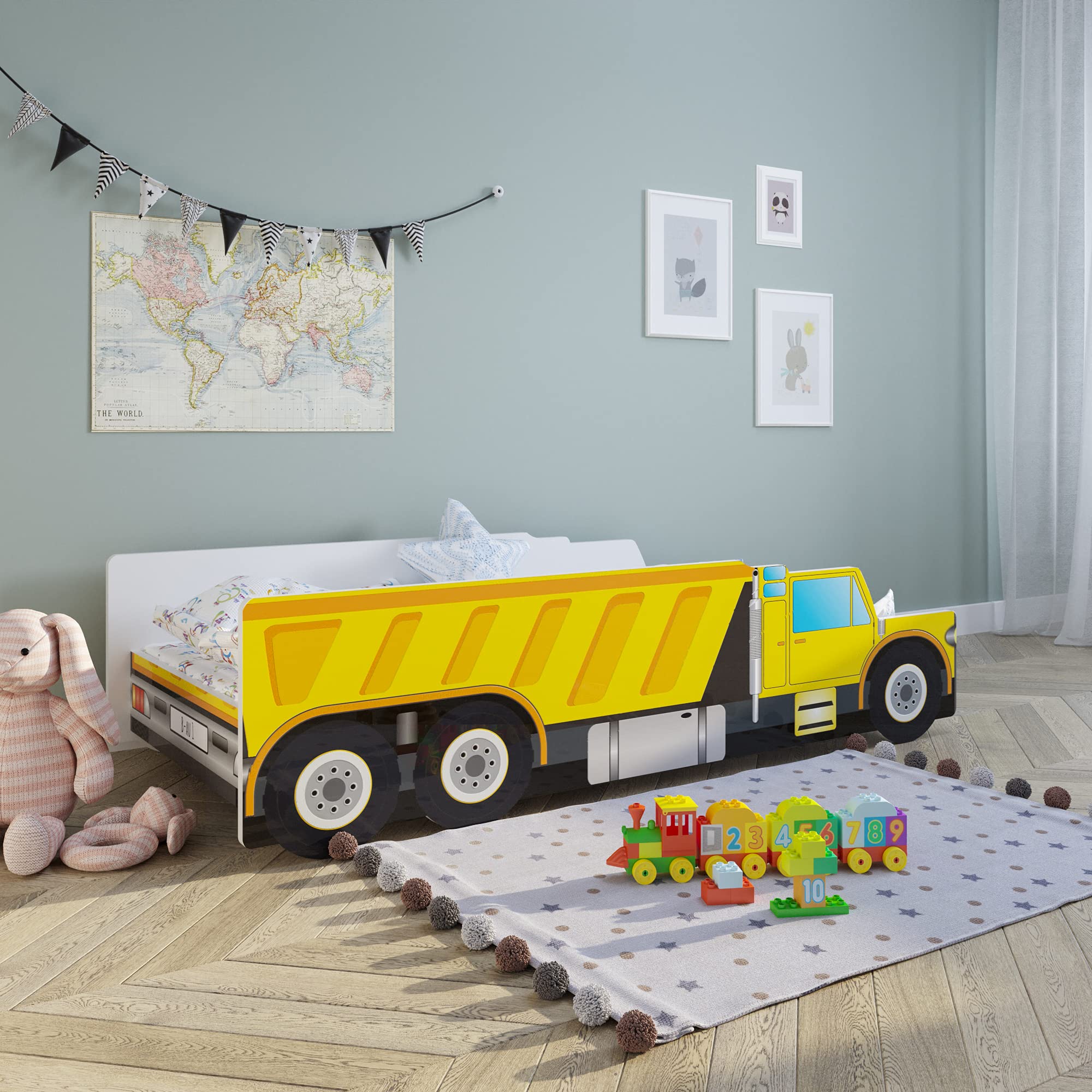 Kids Collective Lit Auto pour Enfant et Adolescent 80x160 cm avec Protection Anti-Chute | Chantier Pelleteuse, Grue basculante, lit de Jeu pour Enfant