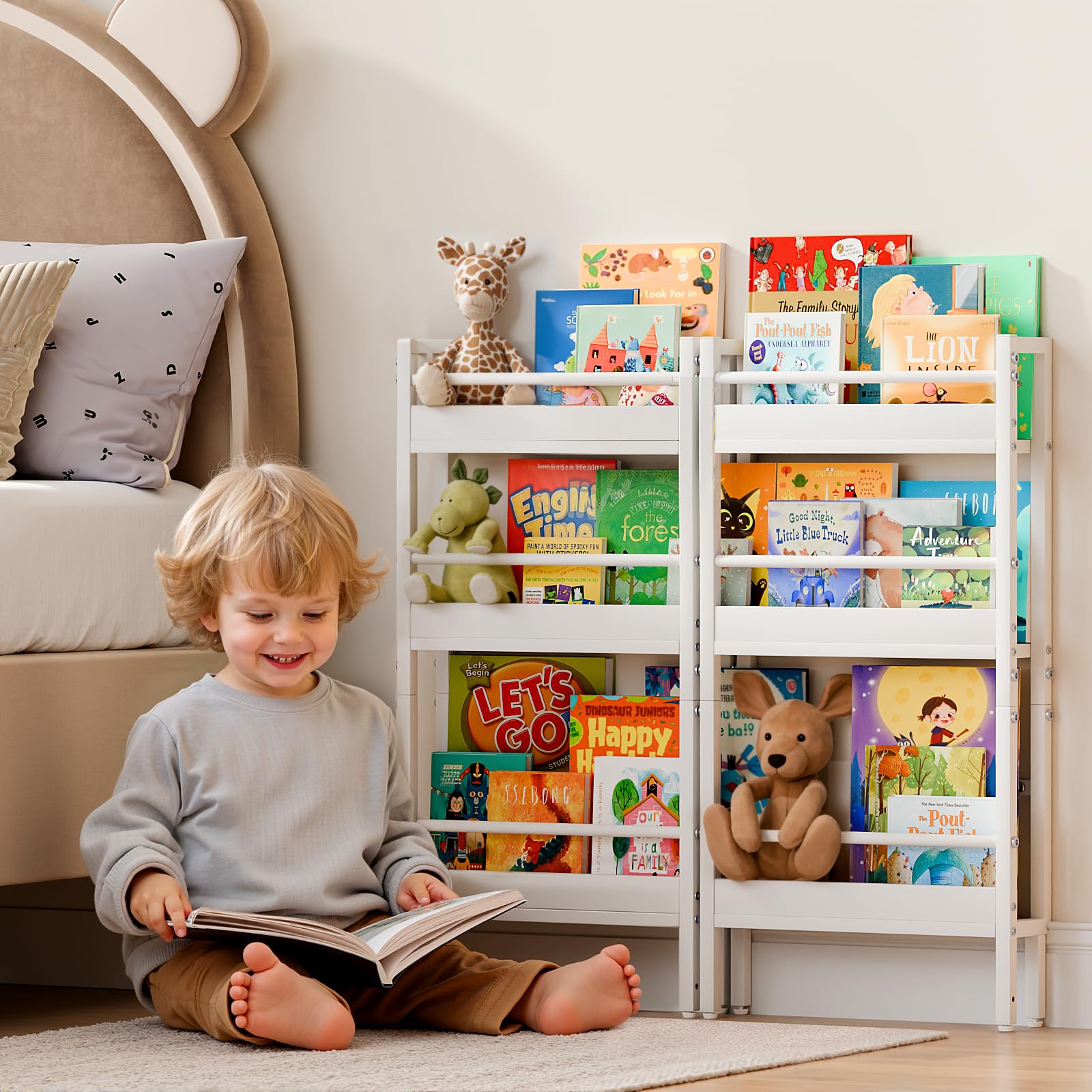 HAVLOTII Libreria per bambini – Scaffale a parete a 6 ripiani per la camera dei bambini, libreria dietro la porta per neonati/bambini, scaffale angolare da parete per camera da letto/asilo, organizer
