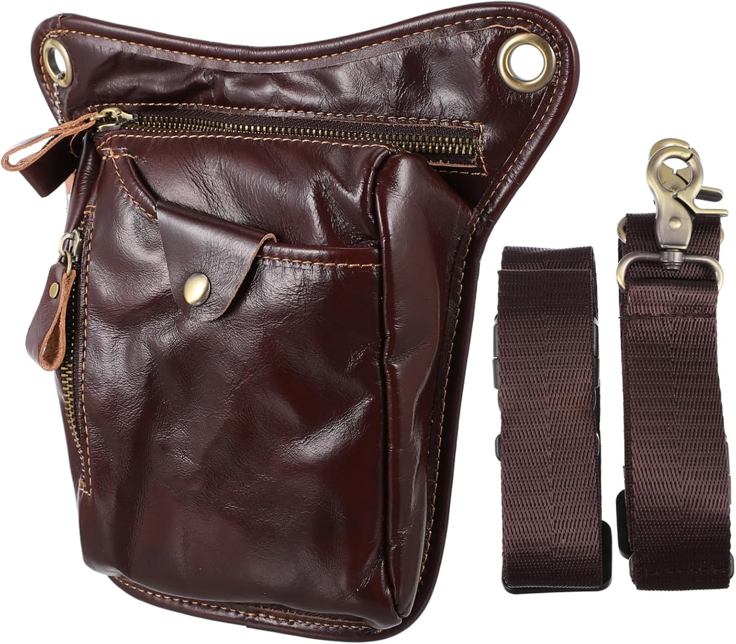 Vintage Style Cycling Phone Pouch Waist Bag for Men Outdoor Sports Hip Bag Multi-purpose Pu Phone Holder for Running Hiking and Travel Red Brown Color