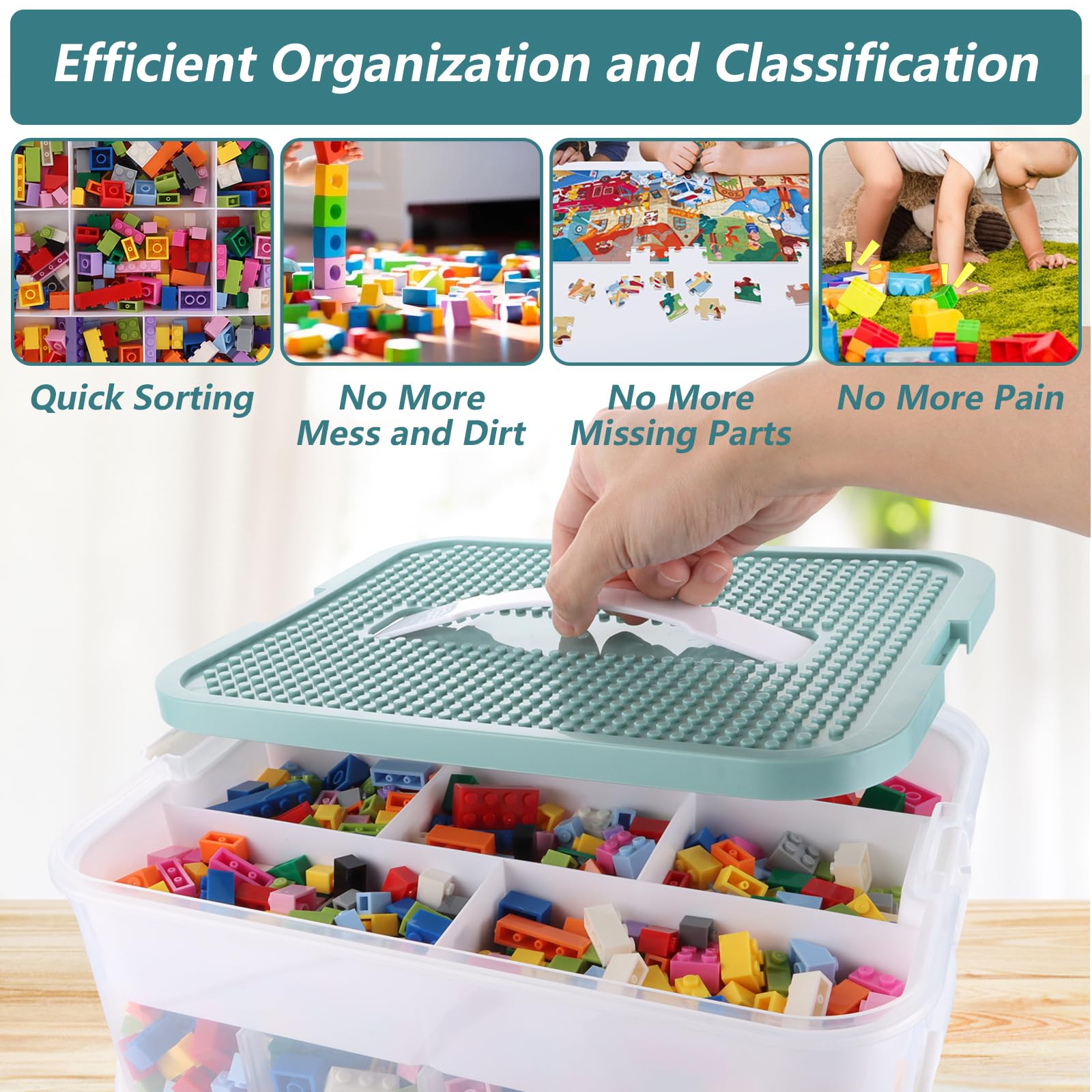 Boite Rangement, Boite de Rangement, Boite de Rangement Empilable Vert, 3 Niveaux Boite Rangement Plastique, Boite Rangement Plastique avec Couvercle pour Blocs de Construction