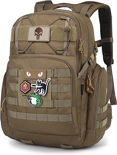 Vista 7 de Mardingtop - Mochila táctica militar para hombres de 40L con sistema Molle, mochila de día EDC (con 10 piezas de parches y 2 piezas de hebillas)