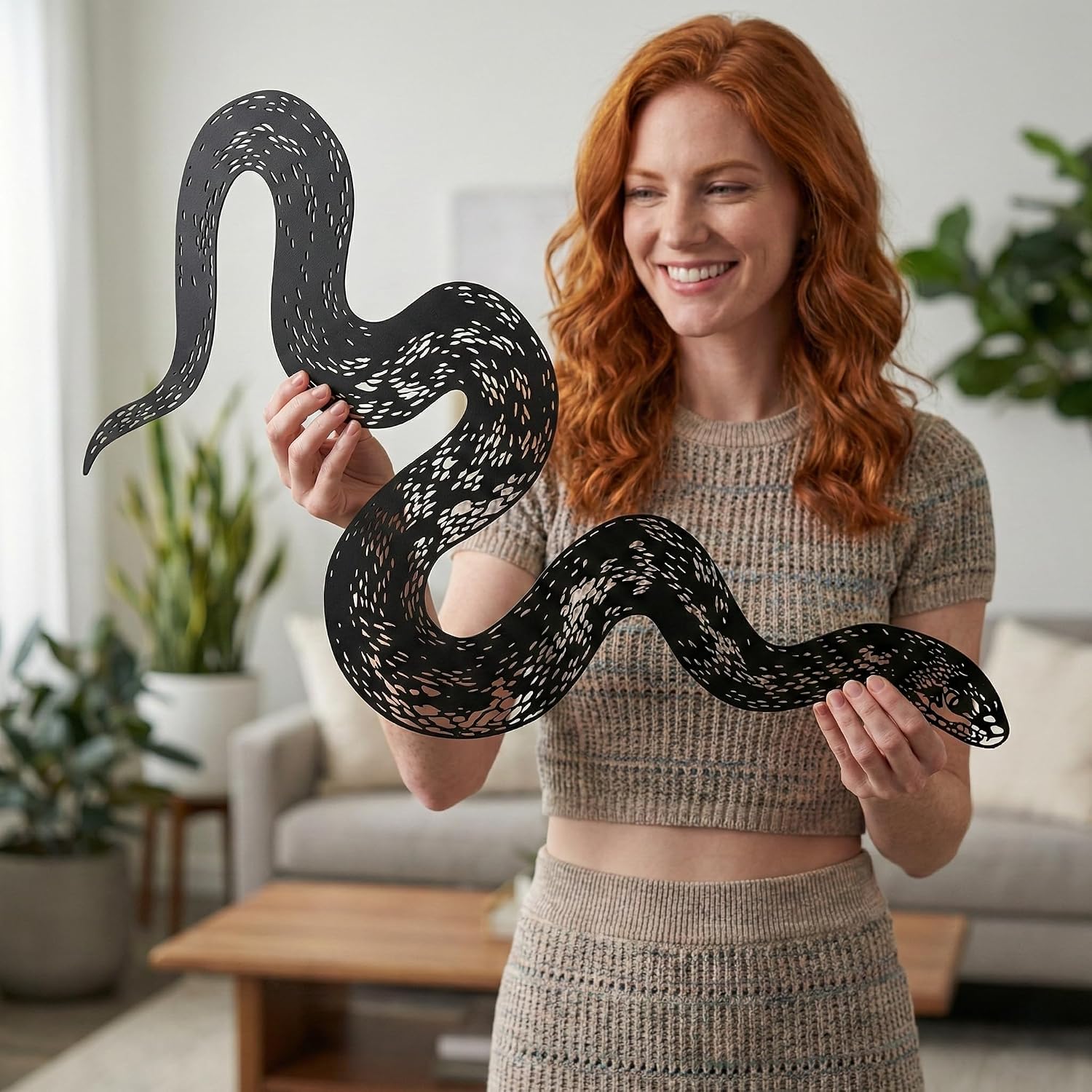 DEKADRON Metal Wall Decor, Snake Wall Art, Metal Snake Decor, Animal Art, Wall Hanging (47" W x 22" H / 118x55cm)