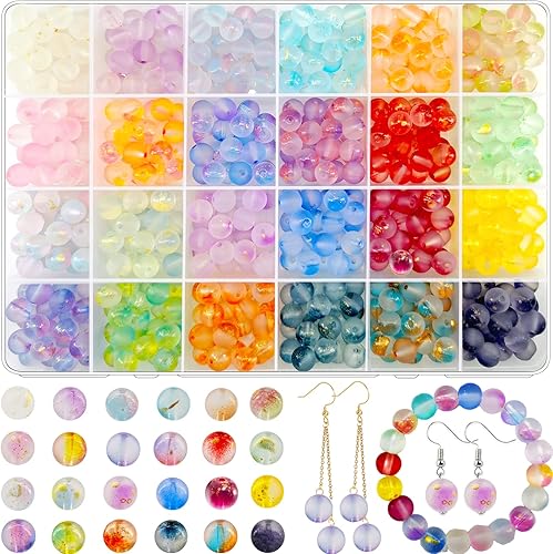 JJzxwish 600 cuentas de vidrio esmerilado de 0.315 pulgadas para la fabricación de joyas, cuentas de cristal de 24 colores, cuentas de piedras