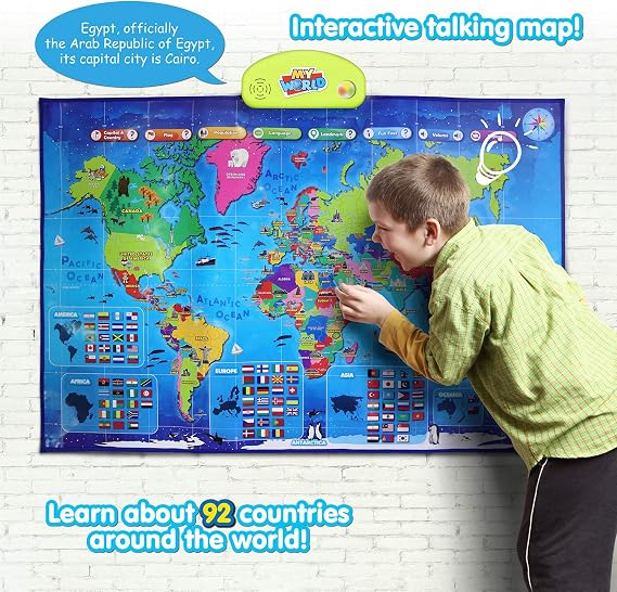 BEST LEARNING i-Poster My World Interactive Talking World Map for Kids Ages 5-12 to Learn Countries, Flags, and Fun Facts About Our Planet