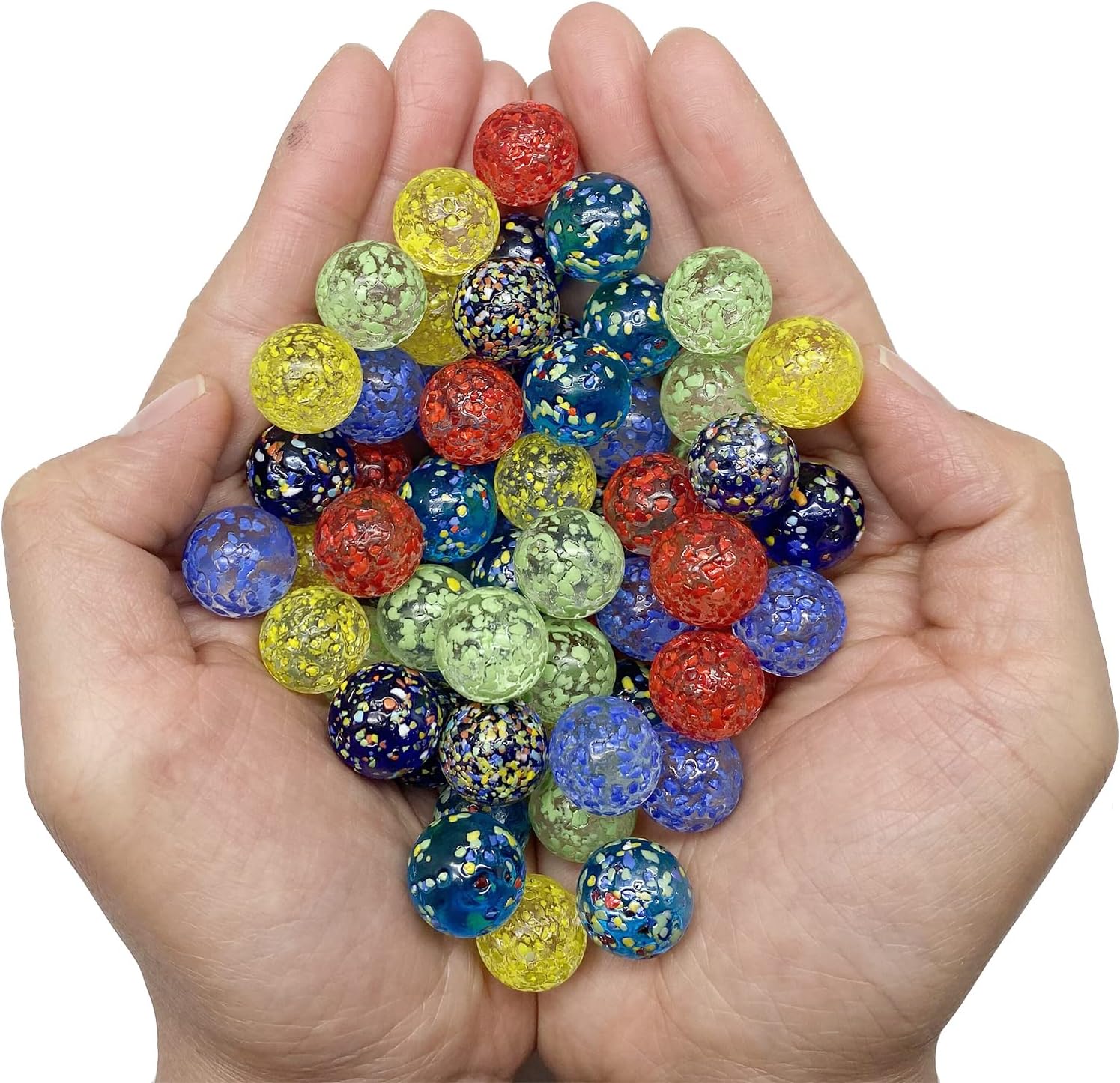 60 Pieces Glass Marbles for Marble Games, 0.63 inch, Flower Color 6 Colors.