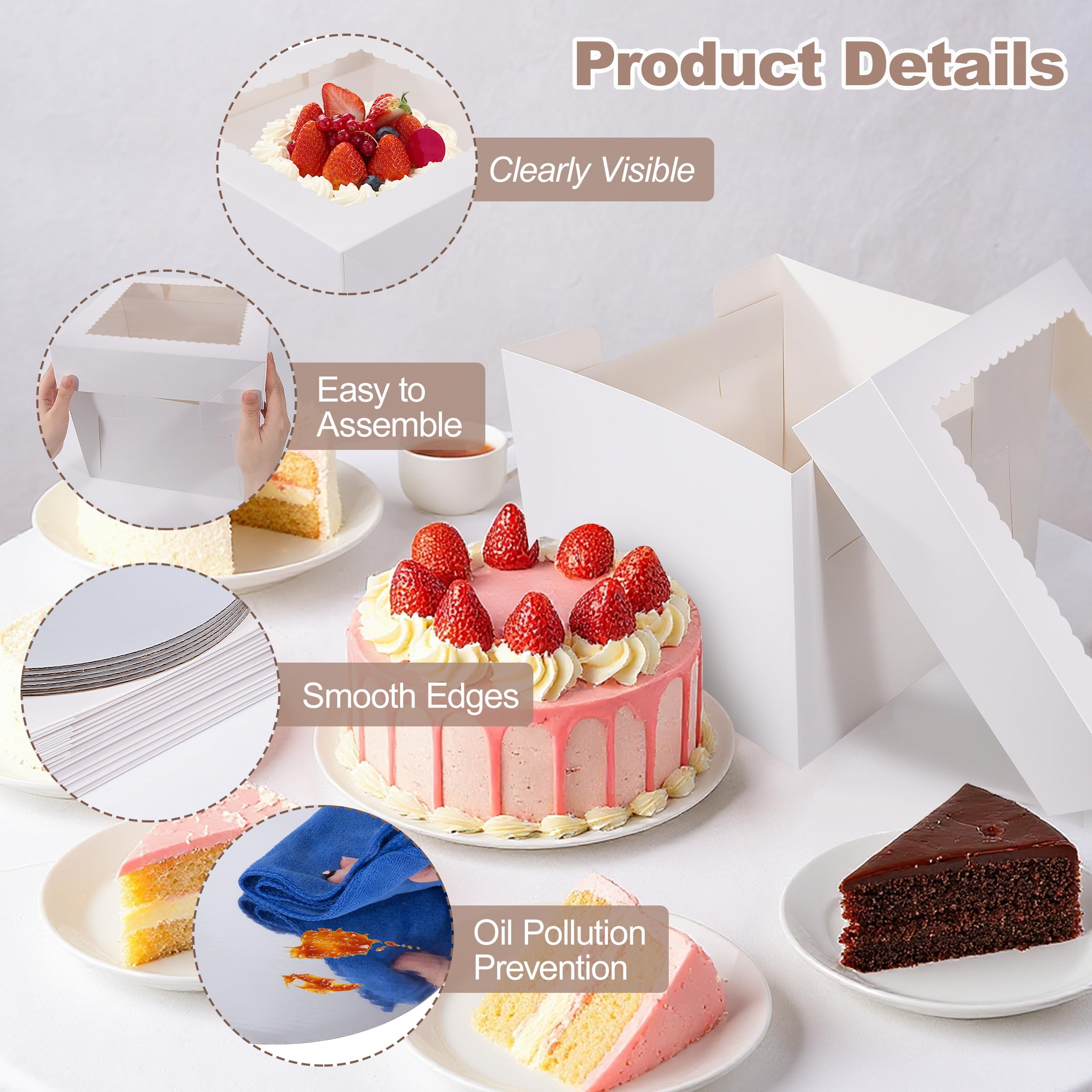 Tunejoy Set di 6 Scatola Torta con Finestra 30,4 x 30,4 x 20,3 cm Scatole per Torte Bianche con Vassoi Catole per Trasporto di Torte Applicabile a L'imballaggio