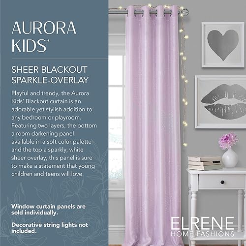 Miniatura 2 de Elrene Home Fashions Aurora - Cortina opaca transparente para niños, (lavanda), (52 x 84 pulgadas)