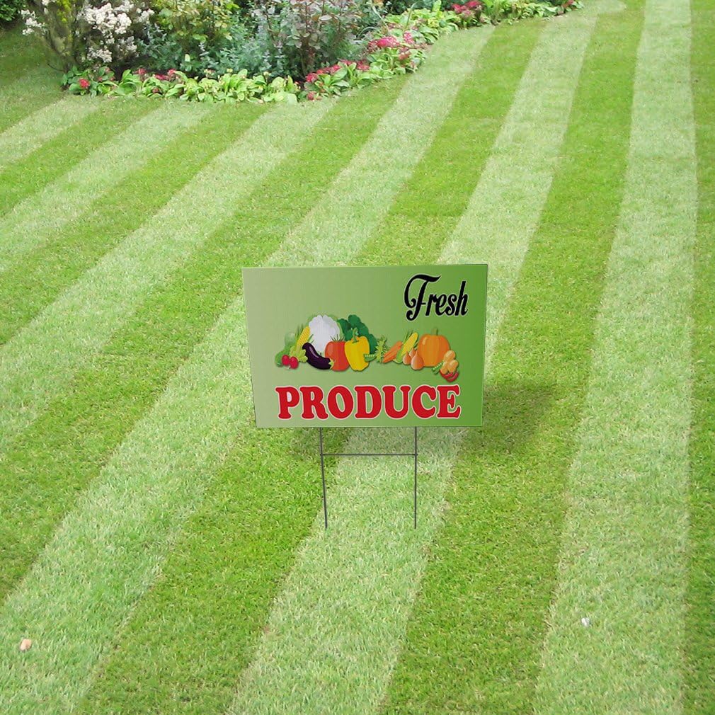 Weatherproof Yard Sign Fresh Produce Outdoor Advertising Printing B Green Lawn Garden Farmers Market 18x12 Inches 2 Sides Print