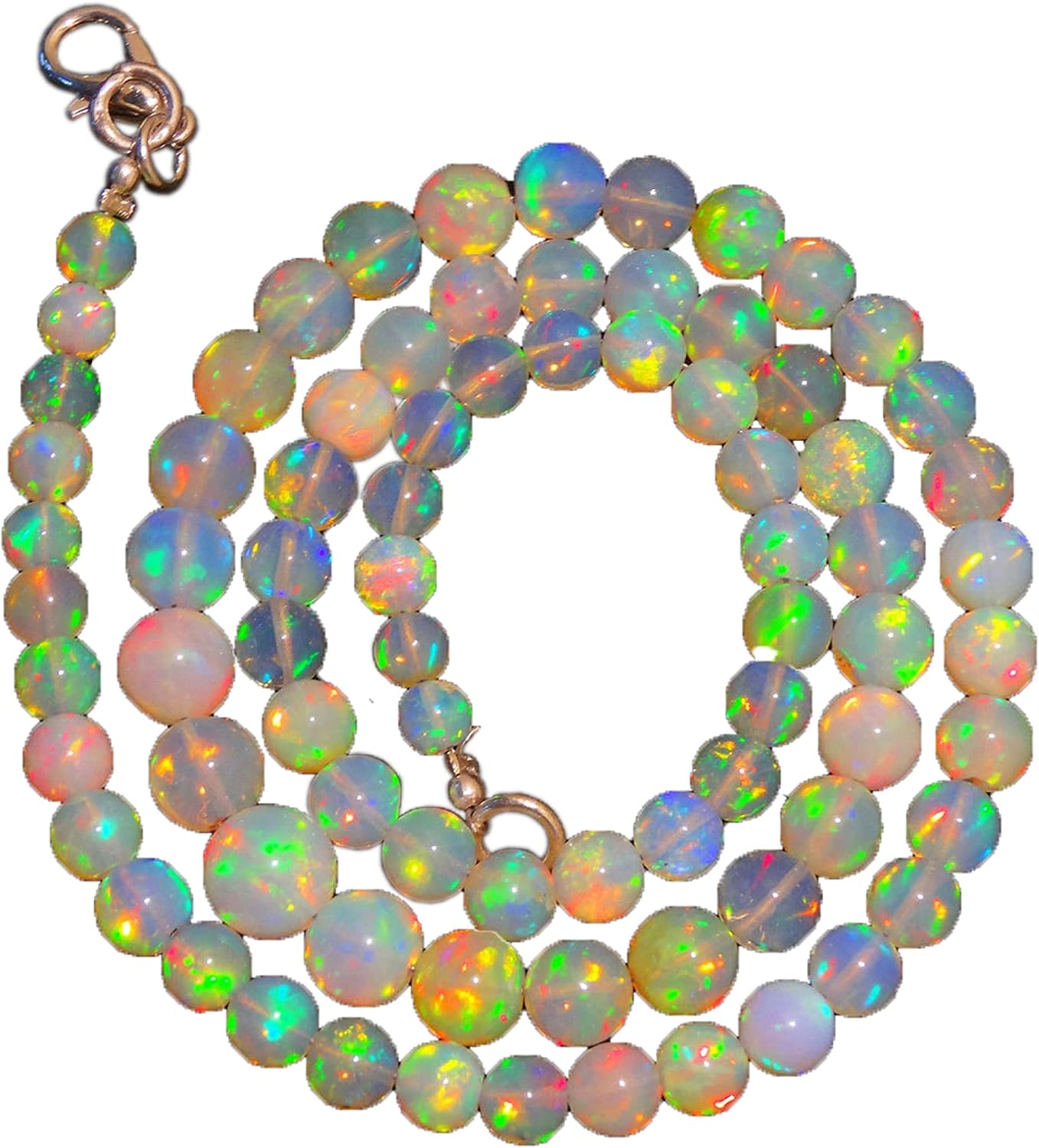 Neerupam Collection 18 Inch 4-5mm Round Ethiopian Welo Fire Opal Beads Necklace | AAA Quality Natural Gemstone Beads