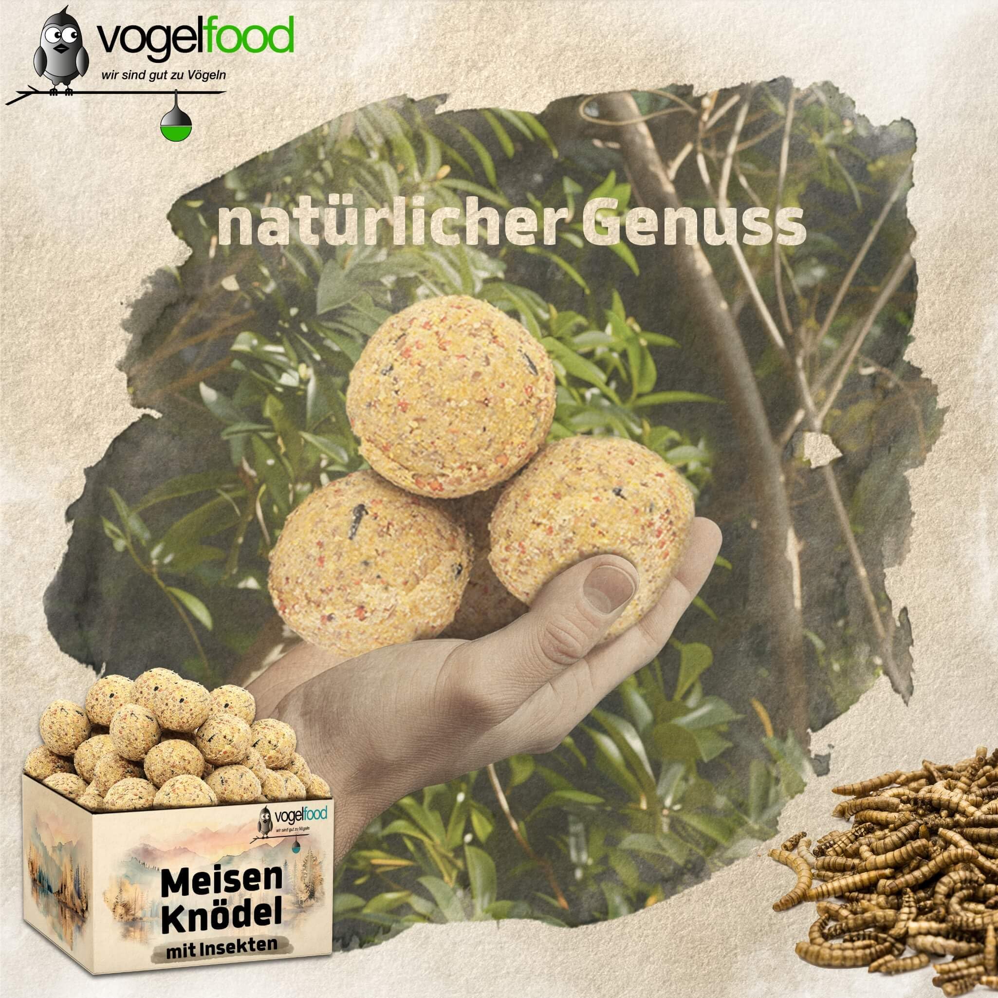 Vogelfood 200 x 90 g =18 kg Meisenknödel mit Insekten ohne Netz Vogelfutter 4 Jahreszeitenknödel Wildvogelfutter Ganzjahresfutter Fettfutter