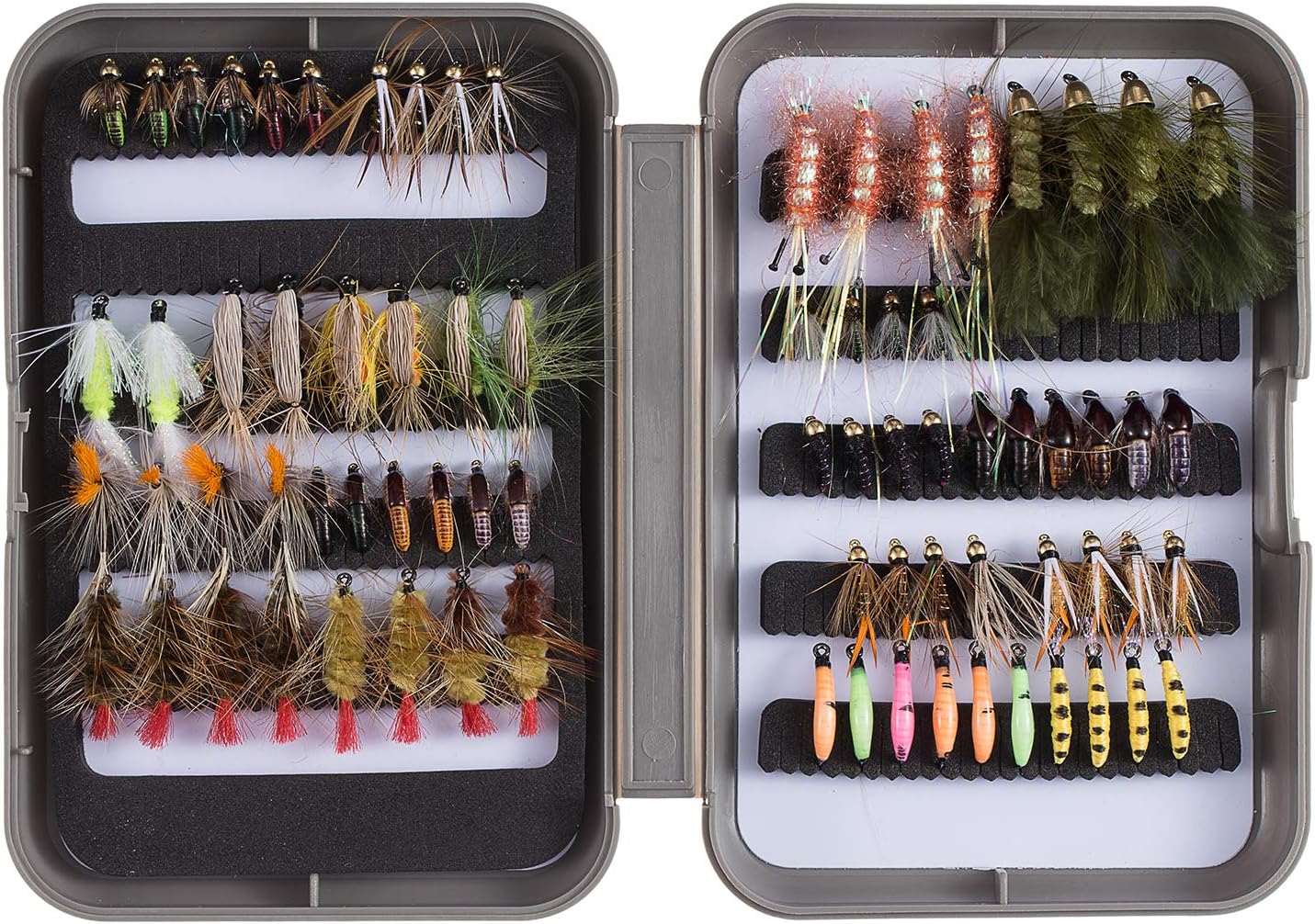 Bassdash Fly Fishing Lures Kit with Box Nymph Beadhead Wet Fishing Dry Flies for Trout Bass Salmon