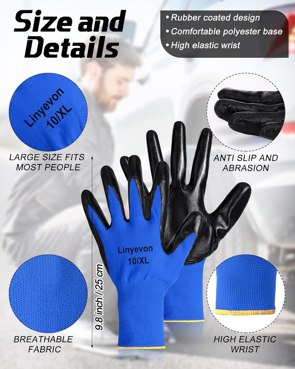 Maxcheck 54 Pairs PU Coated Gloves Bulk, Reusable Rubber Safety Gloves for Men Women Work Warehouse, Mechanic, Woodworking - Image 2