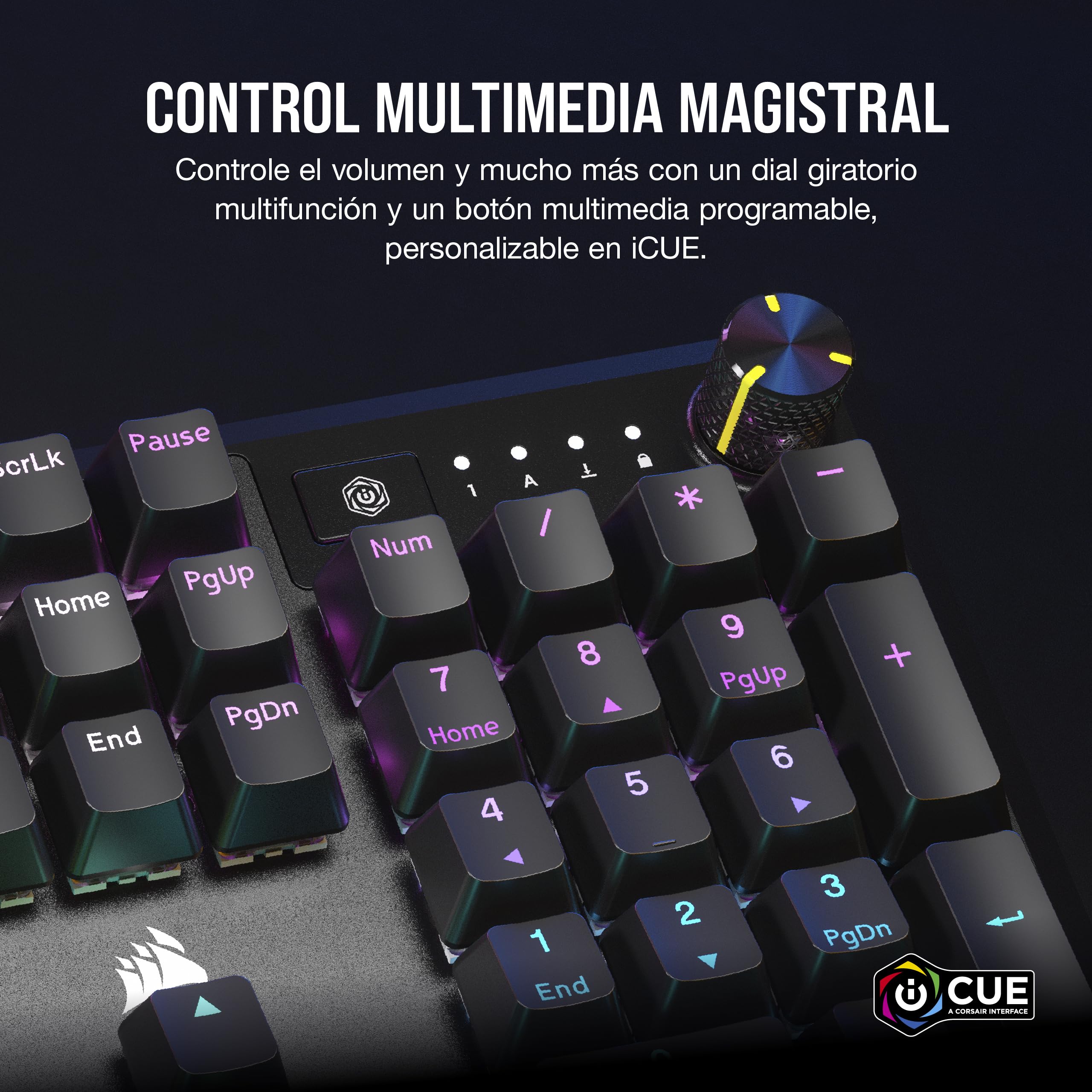 Corsair Teclado mecánico K70 CORE RGB para juegos, interruptores lineales rojos MLX prelubricados, amortiguación de sonido, esfera de control multimedia, compatible con iCUE