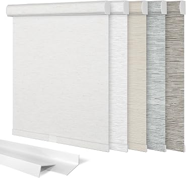 Blackout Roller Shades for Windows,Cordless Roller Blinds,Thermal Insulated Figured Fabric UV Protection Window Blinds Pull Down for Home,Door,Office,Bedroom.Custom Size,Linen White