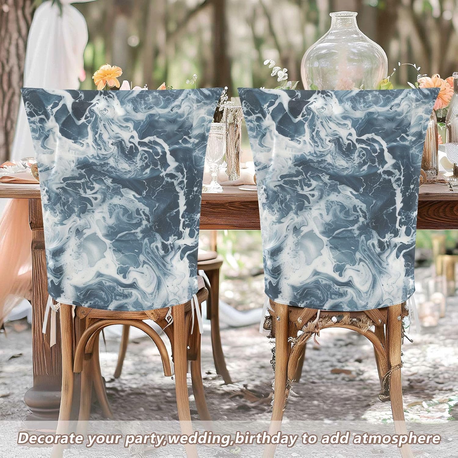 ALAZA Abstract Nautical Style Marble Chair Back Cover Set of 6, Washable Reusable Removable Chair Slipcovers Decorative Chair Cover for Home Kitchen Wedding Party
