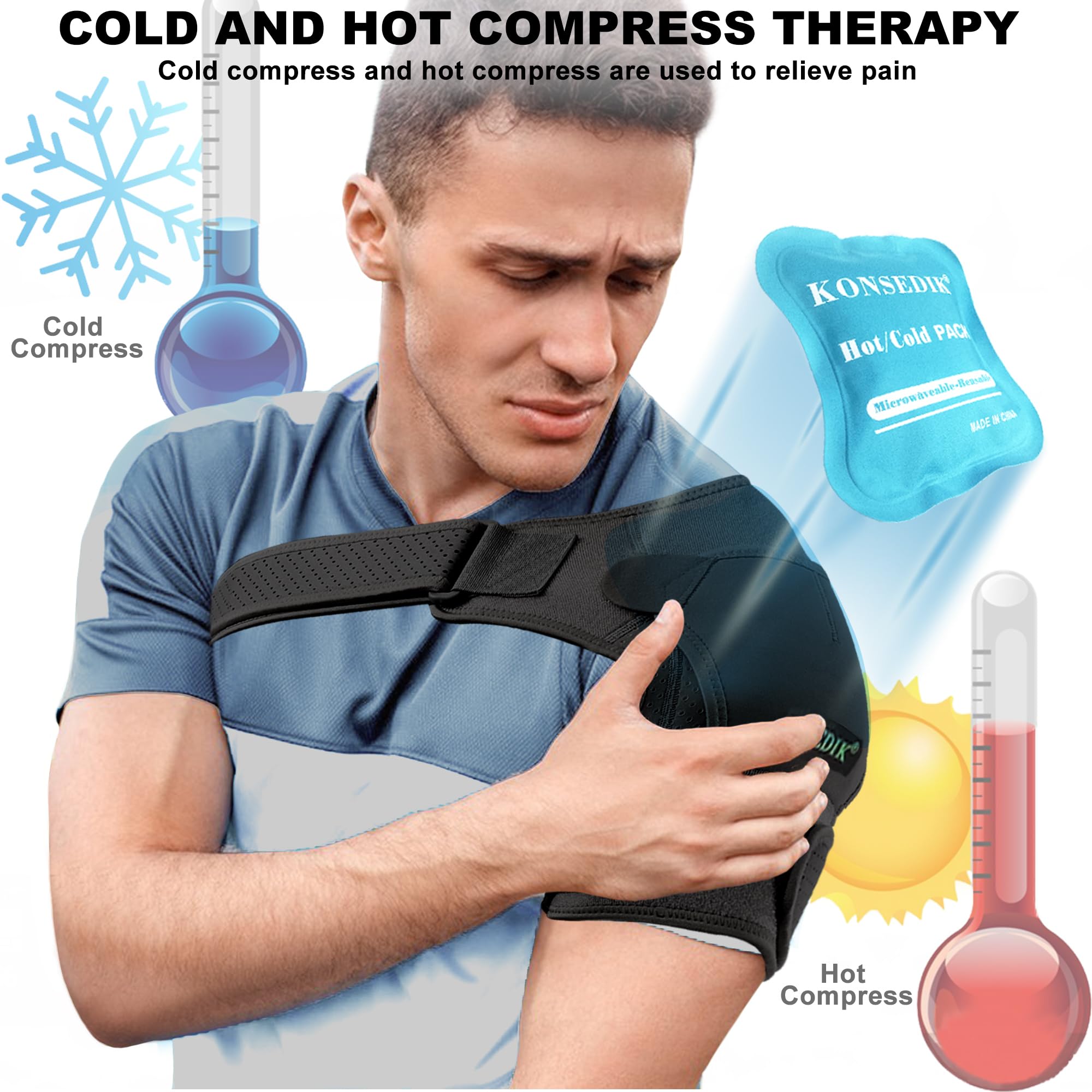 KONSEDIK Inmovilizador de hombro con bolsa de hielo, soporte de compresión para alivio del dolor en las articulaciones de CA, hombro congelado, dislocación, desgarro de labrum, envoltura ajustable