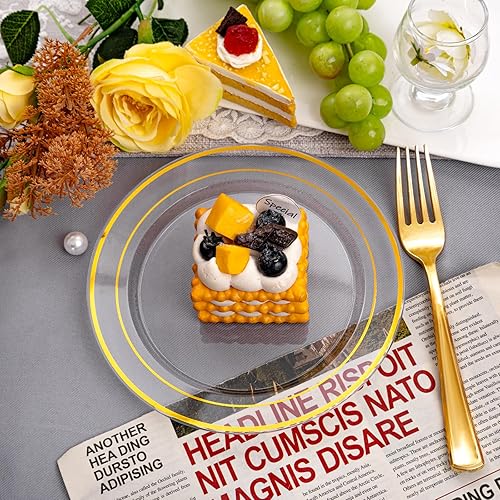 Miniatura 2 de I00000 60 platos de plástico blanco y dorado, platos desechables de plástico dorado de 10.25 pulgadas, platos de plástico blanco con borde dorado,