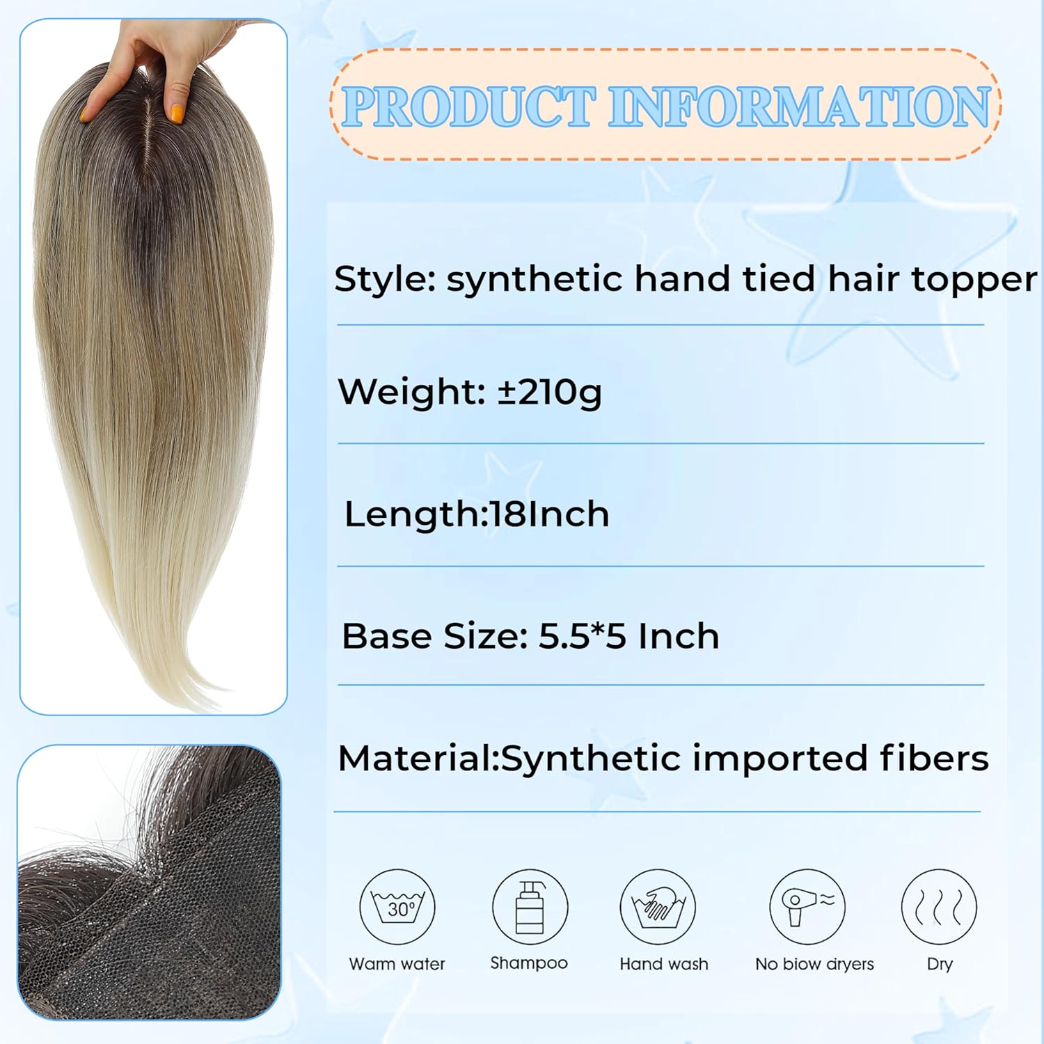 Synthetic Hair Topper with Bangs 18 Inch Layered Toppers for Women with Thinning Hair 5.5" x 5" hand Tied Forehead Hairline 360° 3D Cover Wispy Synthetic Toppers Hair for Women Fiber Wiglets